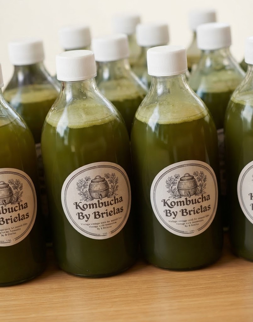 Botellas de kombucha verde listas para entregar